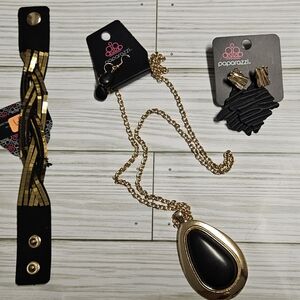 Paparazzi Gold and Black Jewelry 3pc Set